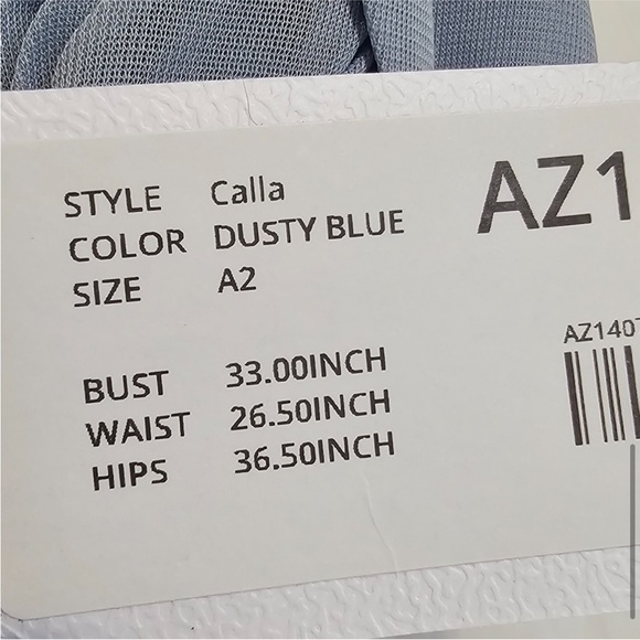Azazie NWT Stretch-Mesh "Calla" Dusty Blue Bridesmaid Prom Dress Size A2 - Picture 12 of 14